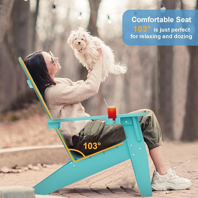 MXIMU Adirondack Chair Set of 8: Modern Adirondack Chairs Fire Pit Chairs Plastic Outdoor Chairs for Lawn Backyard Deck Garden Camping (Aruba)