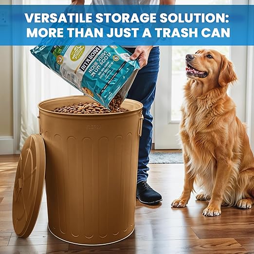 Plexon Large Metal Trash Can with Lid 20 Gallon, Decorative Outdoor Trash Can Heavy Duty Galvanized Metal Bucket with Lid for Garage Workshop Ash Storage Farmhouse, Copper 3 Pack