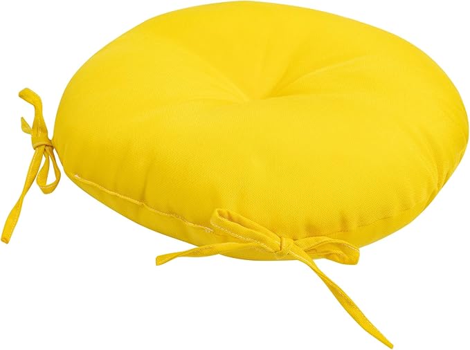 FUNHOME Bistro Chair Cushions 15 inch,Set of 2,Tufted Round Chair Cushions with Ties,15"x15"x4",Water Resistant Round Seat Cushion for Barstool Chairs,Patio Garden Kitchen Outdoor Furniture(Yellow)