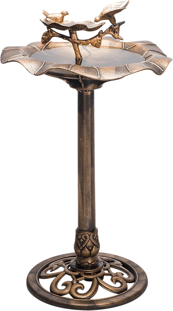 Alpine Corporation 34" Tall Pedestal Birdbath Fountain with Bird and Flower