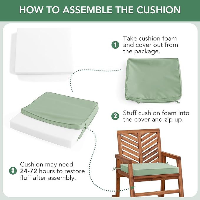 Outdoor Chair Cushions Set of 4: Waterproof & Color Fastness Seat Cushion for Patio Furniture - 22 x 22 x 3 Inch Chair Pads with Ties and Hidden Zipper - Patio Chair Cushion Replacement, Sage Green