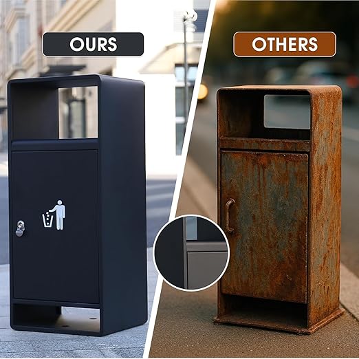 Commercial Outdoor Trash Can with Lid,Rust-Resistant Waterproof Windproof Garbage Can with Removable Inner Barrel, Lockable Stainless Steel Trash Bin for Patio Hotel Park Garden(Black)