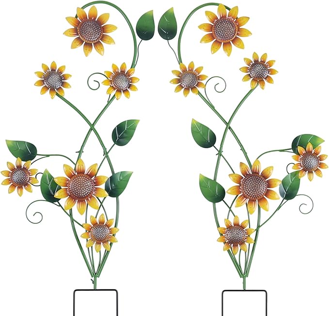YEAHOME Garden Decor for Outside, 2 Pack 37“ Metal Sunflowers Garden Stakes, Spring Wall Decor, Yellow Look & Personalities Flowers Yard Art for Outdoor Lawn Backyard Porch Patio Home Decorations