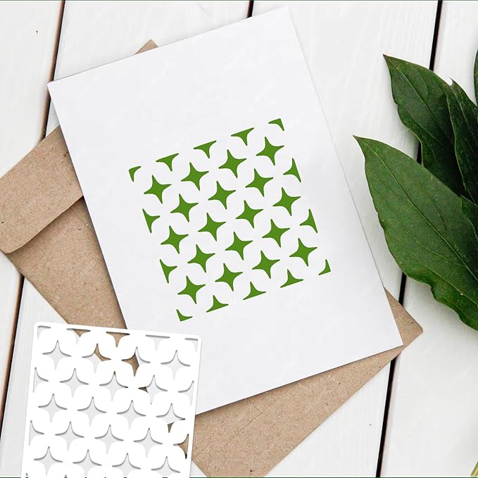 16 PCS 6 Inch Checks Diamond Stencils, Brick Mermaid Scale Reusable Plastic Paint Templates for Painting on Wood, Geometric Star Shape Stencils for Furniture Fabric Wall DIY Crafts Decorations
