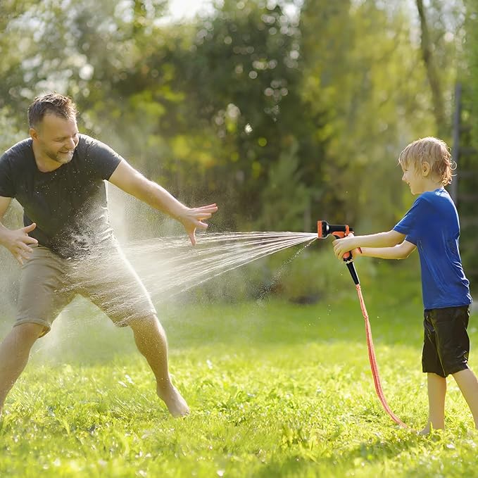 Garden Hose 75 FT,Non-Expanding,10 Functional Nozzles,Garden Hose anti-kink,Heavy Duty Flexible Water Hose 75 FT,Suitable for Outdoor,Yard, Car Washing (orange color, 75ft)