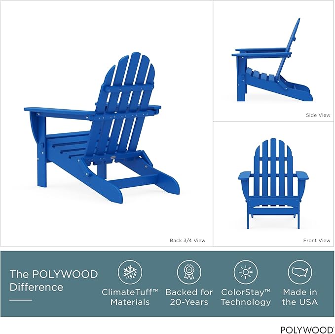 POLYWOOD AD5030PB Classic Folding Adirondack Chair, 35.00" x 29" x 35.00", Pacific Blue