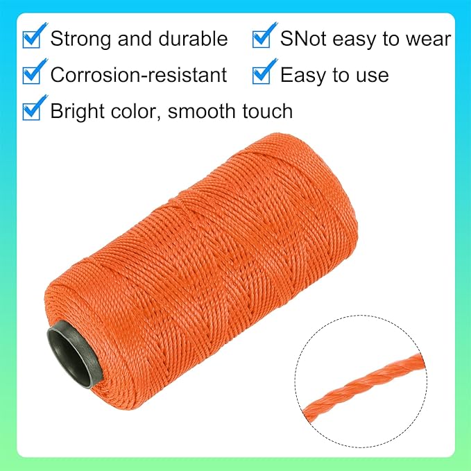 MECCANIXITY Nylon String 3 Strands Twisted Mason Line 1.5mm x 218 Yards Nylon Twine String for DIY Projects, Home Improvement, Gardening, Gift Wrapping, Christmas Party Supplies, Orange
