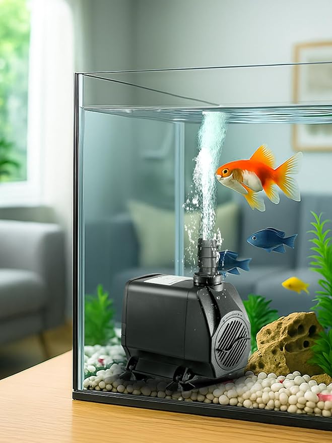 GROWNEER 1250GPH Submersible Pump 110W Fountain Water Pump 4700L/H, with 14.7ft High Lift, 4 Nozzles for Aquarium, Fish Tank, Pond, Hydroponics, Statuary, Garden, Black (1250GPH)