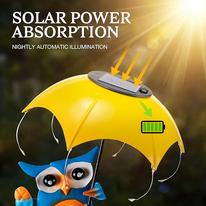 Solar Bird Feeders for Outdoors, Owl Garden Decor with LED Lights - Decorative Wildbird Cardinals Hummingbirds Feeders, Spring-Ready Yard Path Lawn Omaments, Garden Gifts for Women Mom