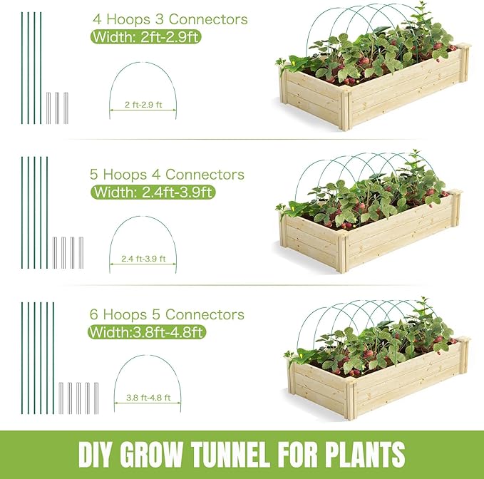 Joyhalo Garden Hoops for Raised Beds, 50pcs (10 Sets) Fiberglass Hoops with PVC Coating, DIY Greenhouse Tunnel for Row Cover, Bird Netting & Plant Protection, Extend Growing Season