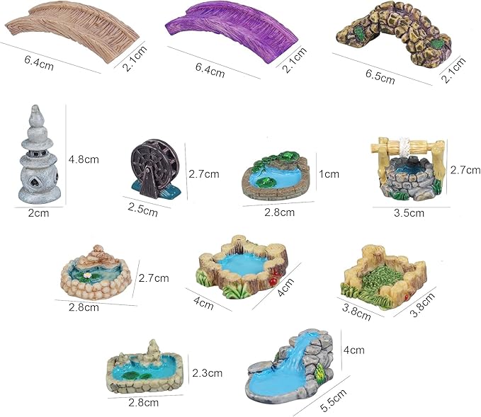 Mini Fairy Garden Accessories Kit, Micro Landscape Decoration Pond Bridge Ornaments, Miniature Figurines for Potted Plant Bonsai Terrarium Decor Little Plank Bridge (Purple)