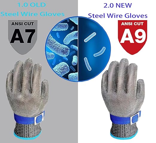 ANSI A9 Cut Resistant Gloves, Upgrade 2.0Food Grade 316Stainless Steel Wire Mesh Metal Gloves,Cutting Gloves Kitchen, Oyster Shucking, Fillet Cutting,Meat Cutting and Metal Processing(XXL-1PCS)