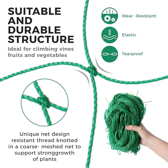 Kikhope Trellis Netting for Climbing Plants, 3 Packs 5.9ft x 5.9ft Heavy Duty Garden Trellis Netting for Cucumber, Vine, Tomato, Plants Trellis Net for Climbing Vine Plants Fruits & Vegetables