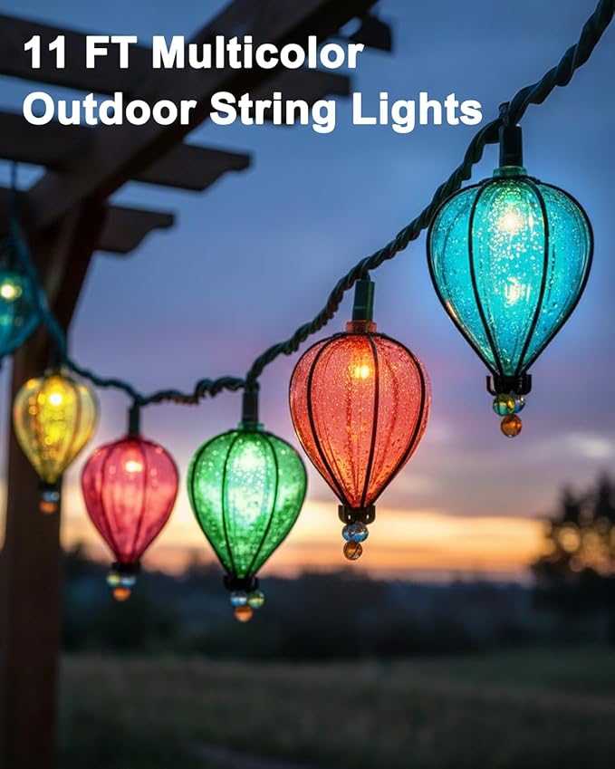 Multicolor Outdoor String Lights with 10 Bulbs, 11FT Connectable UL Listed Backyard Patio String Lights Hanging Indoor Outdoor for Patio Garden Gazebo Bistro Party Wedding
