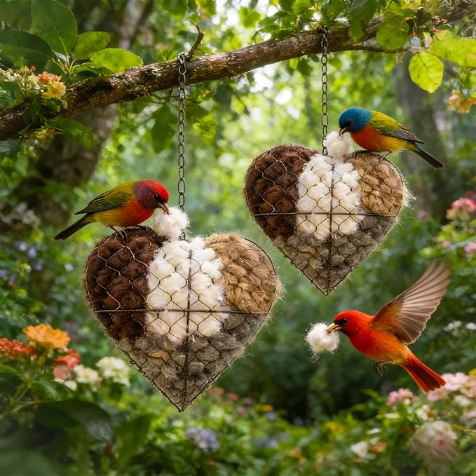 Handmade Fiber Bird Nesting Heart,Birds Nests Material Holder,Winter Tree Shelter for Wild Bird,Hummingbird Houses Nest Boxes Gifts for Outside Garden Art Birdhouse, Birds Lovers