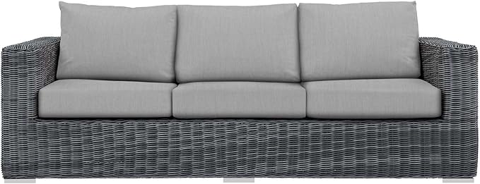 Modway Summon Wicker Rattan Outdoor Patio Sunbrella Sofa in Canvas Gray