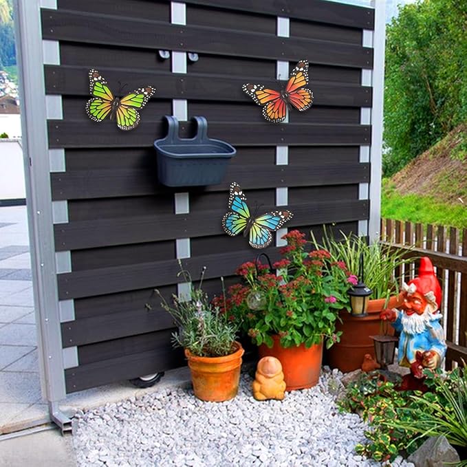 Metal Butterfly Wall Decor - 3 Pcs Butterflies Wall Sculpture Hanging Decorations for Outdoor Fences Patio Yard Fence Garden Decorations, Gifts for Mom Friends