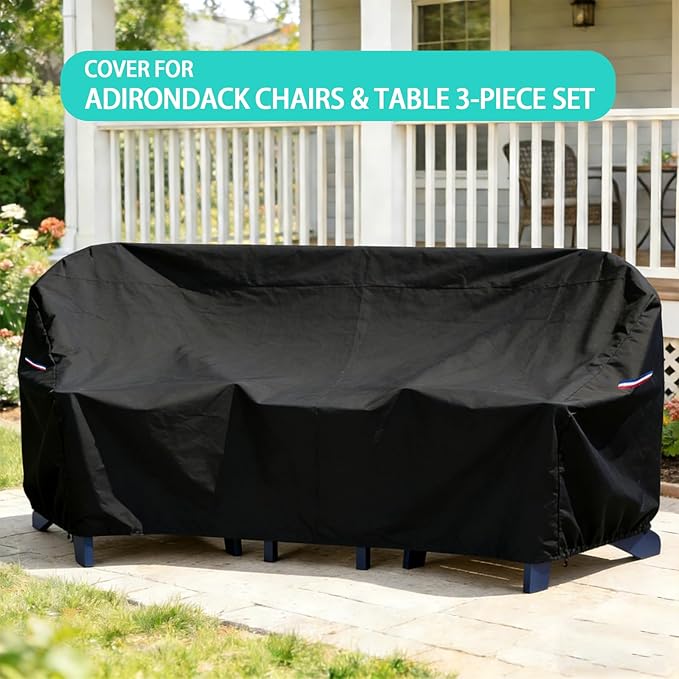 Cover for Adirondack Chair Set,Outdoor Patio Bistro Sets Covers for Balcony,Porch, Garden,Backyard,All-Weather Protector for HDPE Outdoor Table and Chairs(Only-Cover,71x28x33.5in,Black)