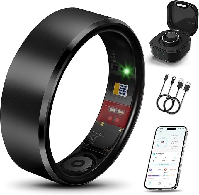 Smart Health Ring 2.0 for Women Men, Slim Scratch & Fingerprint Resistant Design,Efficient Chip Fitness Tracker, Monitors Heart, Blood Oxygen & Pressure, Sleep, Steps, Waterproof, Black 8