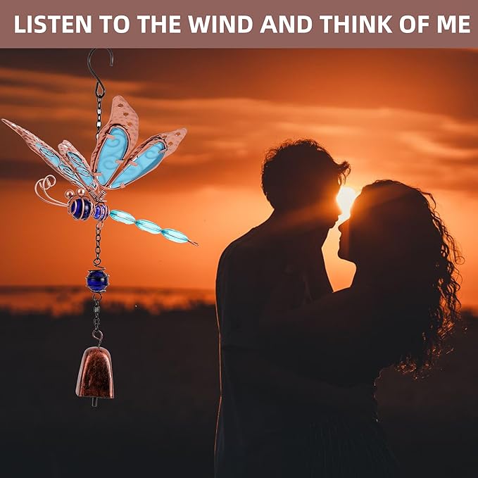 Dragonfly Wind Chimes, Garden Glass Bell Glow Wind Chimes for Home, Party, Festival Decor, Garden Decoration Indoor/Outdoor,Lifelike Dragonfly Deep Tone Style