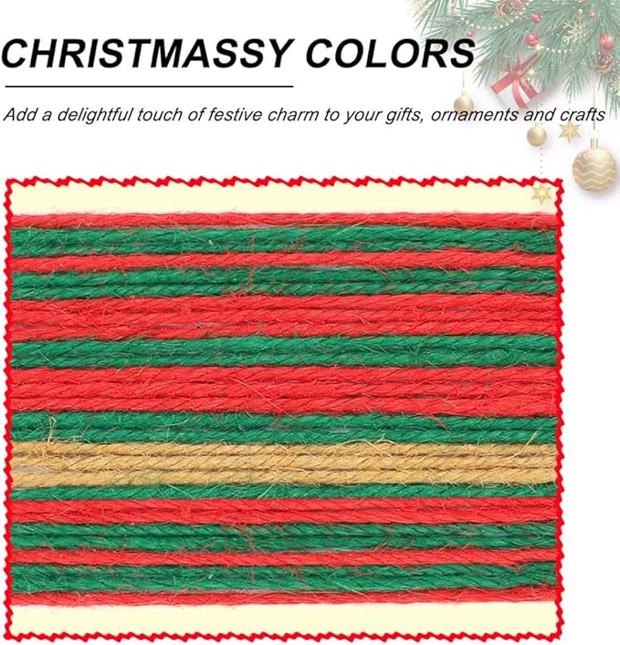 Tenn Well Colored Jute Twine, 3 Rolls 984 Feet 2mm Red Green Brown Jute String, Christmas Twine for Gift Wrapping, Holiday Decorations, Bundling, DIY Crafts