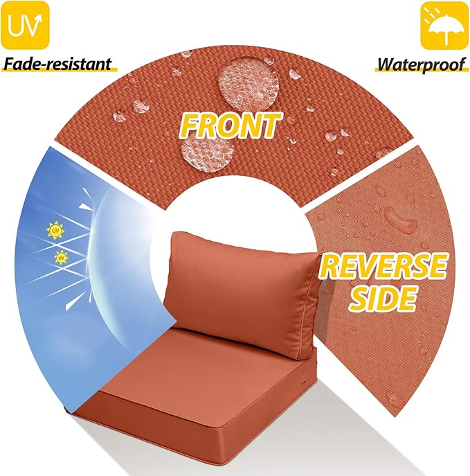 AAAAAcessories Outdoor Seat Cushions for Chairs, Fade-Resistant, Waterproof Patio Furniture Replacement Cushions, 24" x 24" x 5" + 24" x 13.5", Rust