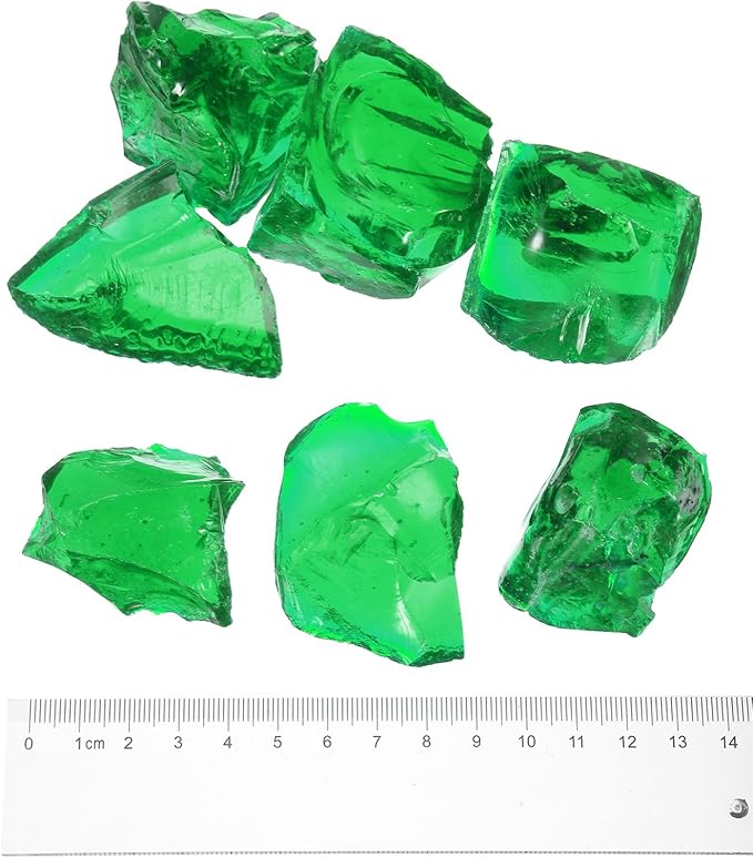 uxcell Fire Glass for Fire Pit, 3-5cm(1/9"-1/5") High Luster Reflective Glass Rocks for Natural or Propane Fireplace, Safe for Outdoors and Indoors Fire Pit Glass, Dark Green, 400g/14oz