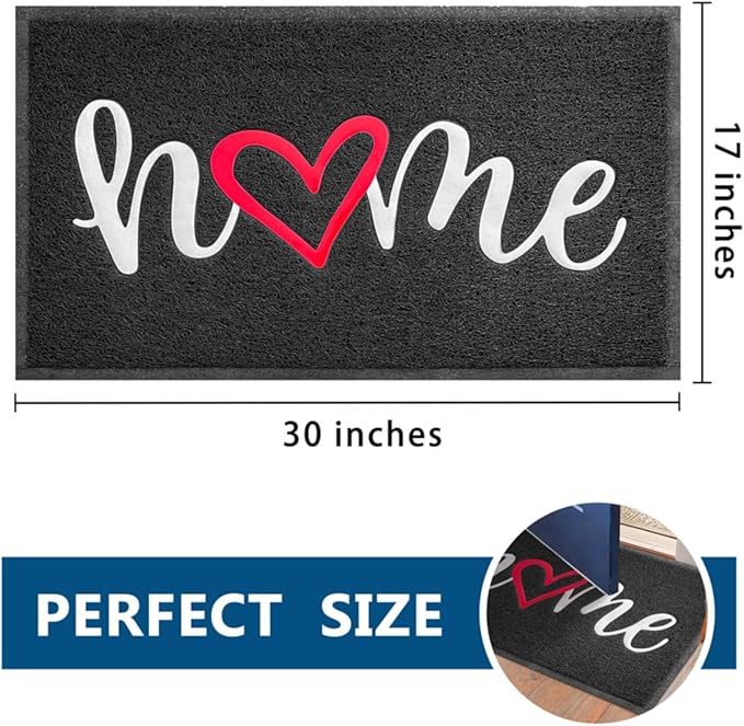 EARTHALL Door Mat Outside Inside Home Doormat, 30"x17.5", Durable Floor Mat Non Slip Mat Ultra Absorb Mud Easy Clean Front Doormat for Garage, Entryway, Patio, High Traffic Areas, Black