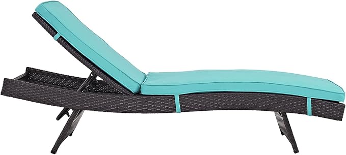 Modway Convene Wicker Rattan Outdoor Patio Chaise Lounge Chairs in Espresso Turquoise - Set of 2
