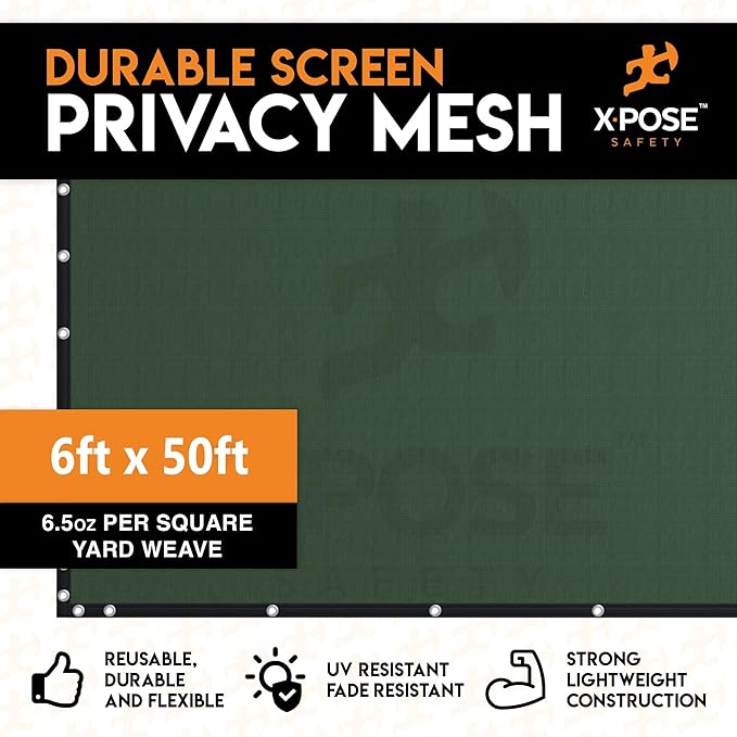 Xpose Safety Privacy Fence Screen 6’ x 50’ – Heavy Duty Green Mesh with 90% Visibility Block, UV Protection – for Garden, Yard, Nursery, Kennel, Dog Run, Greenhouse