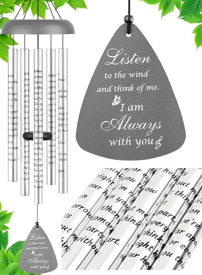 Sympathy Gift Wind Chimes for Outside - 36'' Large Memorial Gifts for Loss of Mother/Mom/Father/Dad, Bereavement Gift Ideas Windchimes Outdoors in Memory of Loved One, Condolence Remembrance, Gray