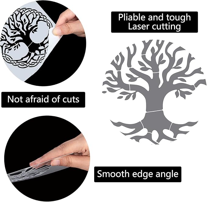 GORGECRAFT 12"X12" Large Tree of Life Templates Round Celtic Triquetra Knot Stencil Plastic Drawing Recycle Tree Stencil Templates for Painting on Wall Canvas Crafts DIY Home Decor Furniture