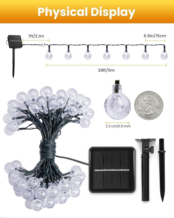 Solar String Lights Outdoor Waterproof, 1 Pack 50 LED 2.3CM 23 FT Each, Solar Powered Patio Lights with 8 Lighting Modes for Garden Yard Porch Wedding Party...(Seven Colors)