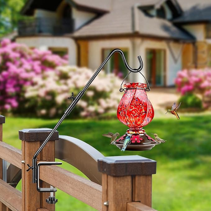 BOLITE Heavy Duty Deck Hook, 20 Inch Bird Feeder Hanger for Hummingbird Feeders, Planters, Lanterns, Wind Chimes, 360° Rotatable Arm, Black, Birthday Gifts for Women Men, Gifts for Mom Dad