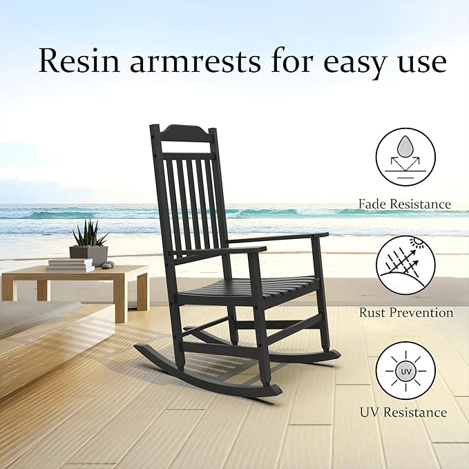 EasyUp Rocking Chair, Resin Outdoor Rocking Chair for Adults, All-Weather Porch Rocker for Lawn and Garden