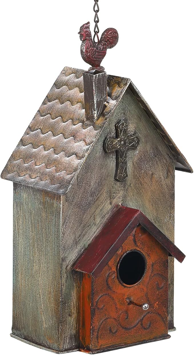 Jemeni 14.7" H Metal Birdhouse, Metal Rooster Bird Houses for Outsides Hanging, Birdhouse for Outdoor