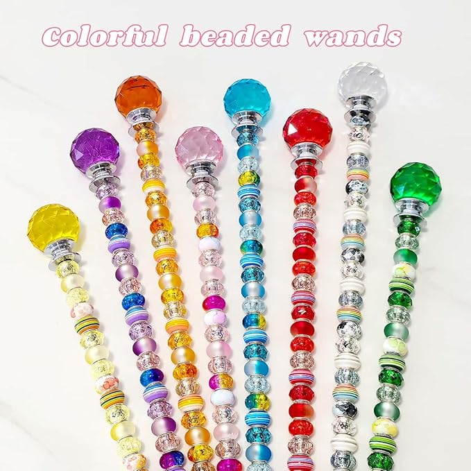 255Pcs Fairy Wand Garden Stake Beads Kits with Large Hole Beads and Crystal Balls, Beaded Garden Stakes Kit for Different Holidays, Fairy Garden Accessories Outdoor Kit, Beadable Items (Crystal Ball)