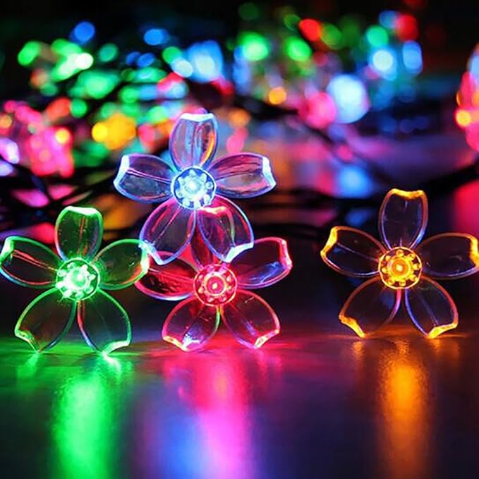 FULLBELL Indoor Fairy Flower String Lights - 33ft 100 LED Plug-in Multicolor Cherry Blossom Floral Lights for Bedroom Wall Decor, Christmas Garden & Tree Branches | Decorative String Lights