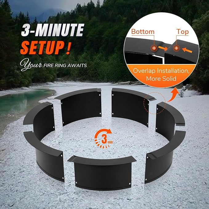 INNOSTAGE 28 Inch Fire Pit Ring (33 Inch Outer), Heavy Duty Steel Fire Ring for Outside, Large Round Fire Pit Insert, DIY Camping Fire Ring, Above or In-Ground, Black Carbon for Backyard Patio Bonfire