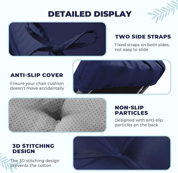 Waterproof Lounge Chair Cushion Outdoor for Chairs, Fade Resistant Chaise Lounger Replacement Cushions with 6 Ties, Thickened Memory Foam Pool Lounge Chair Cushions, 76 x 22 x 4.7 Inches, Blue