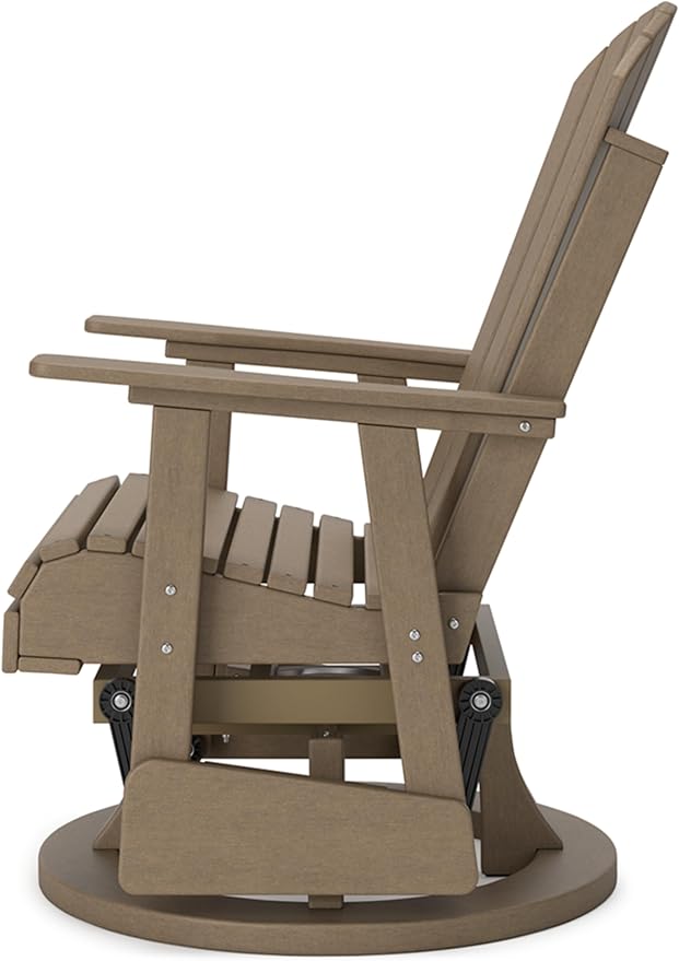 Signature Design by Ashley Hyland Wave Contemporary Swivel Glider Adirondack Chair with 360-Degree Swivel, Weather Resistant HDPE, 18" Seat Height, Brown