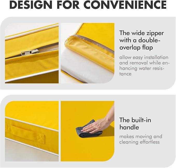MIULEE Yellow Outdoor Seat Cushion 22x24 Inch Waterproof & 3 Year Fade Resistant Deep Seat and Back Cushion for Patio Furniture Chair Sofa Couch with Handle and Adjustable Straps