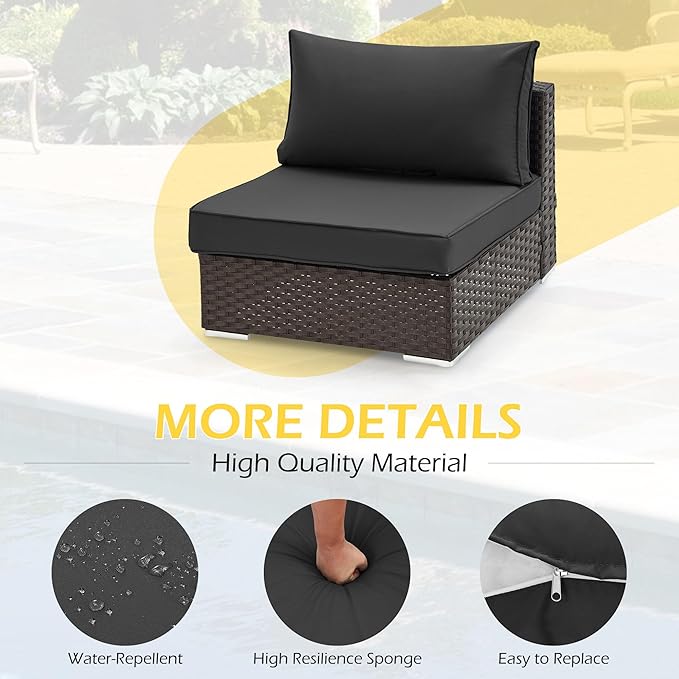 HOMREST Outdoor Replacement Cushions for Patio Furniture,Water-Repellent Sofa Cushion for 6-Seat Rattan Wicker Sectional Patio Conversation Sets,14-Piece Cushions Set for Outdoor Couch（Black）