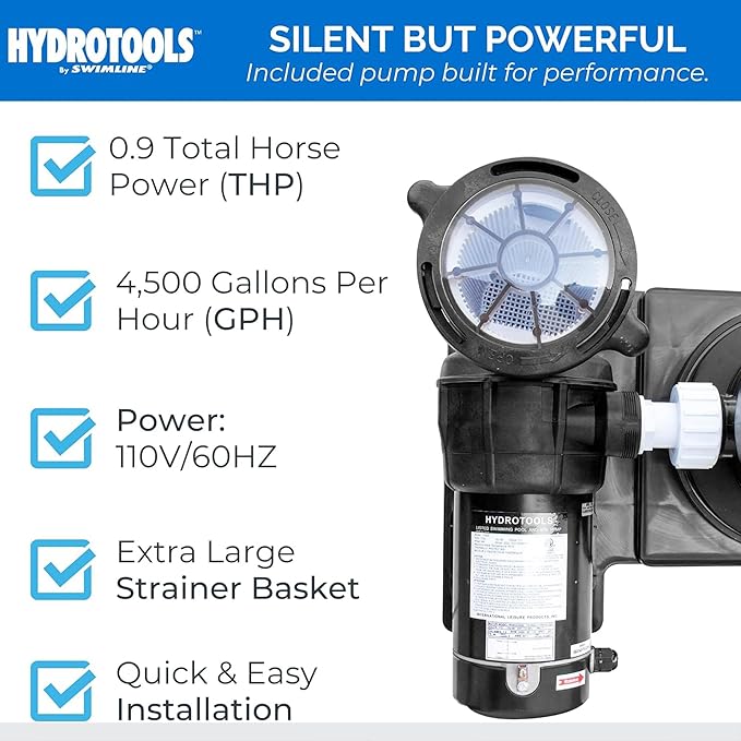 SWIMLINE HYDROTOOLS Model 70151 Extra-Flo Above-Ground Pool Cartridge Filter System - 40 Sq. Ft. Filtration Area, 0.9 THP, 4,500 GPH, 110V/60Hz Single Speed Pump for Pools up to 19,000 Gallons