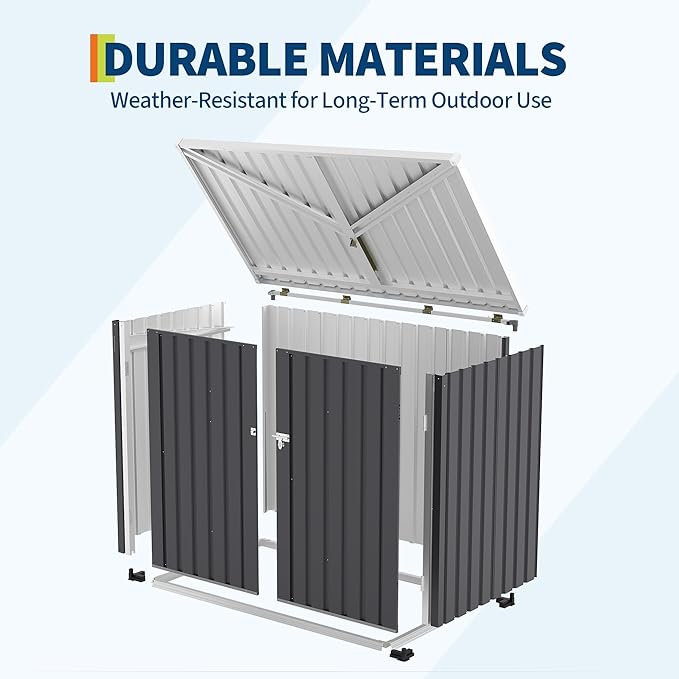 Outdoor Trash Can Storage Box with Lock Latch & Sloped Roof, Outdoor Storage Shed with Galvanized Steel Trash Bin Enclosure for Backyard, Patio & Garden Tool Organization
