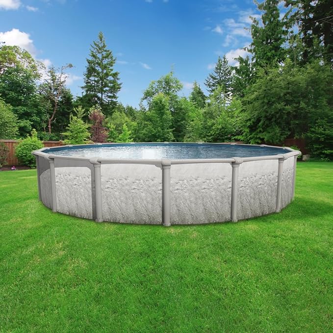 Lake Effect Pools 'Antigua' 12 ft Round Above Ground Swimming Pool | 52 Inch Steel Sided Walls | Kit Includes: 25 Gauge Overlap Liner & Widemouth Skimmer