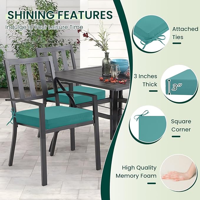 HARBOREST Outdoor Chair Cushions Set of 4, Water Resistant Patio Chair Cushions with Ties, Square Corner Outdoor Seat Cushions for Patio Furniture, 18.5"x16"x3", Teal