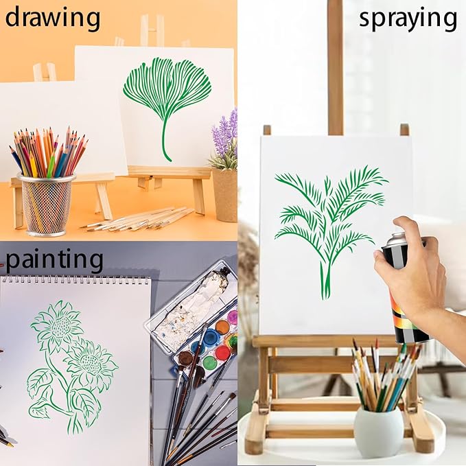 9Pcs Large Plants Stencils Plants Leaf Painting Stencils Reusable Plants Stencil Plastic Art Drawing Templates DIY Crafts Plant Stencil for Painting on Wood Wall Door Canvas Home Decor,7.9 x 7.9inch