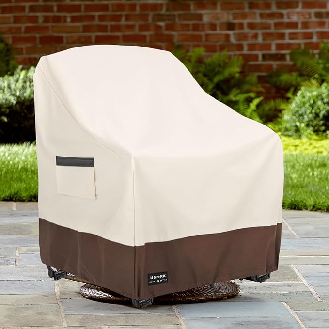 Outdoor Swivel Chair Covers Waterproof 2 Pack, Outdoor Chair Covers Patio Furniture Cover for Deck Patio Swivel Chair Heavy Duty, 35 W x 37 D x 36 H inches Beige and Brown
