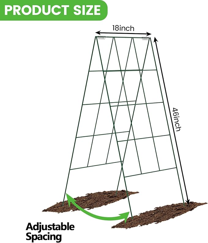 2 Pack Foldable Cucumber Trellis, 46" L X 18" W A-Frame Garden Trellis, Steel Climbing Plants Support Raised Bed Trellis with Twist Ties & Plant Bags for Climbing Plants Outdoor